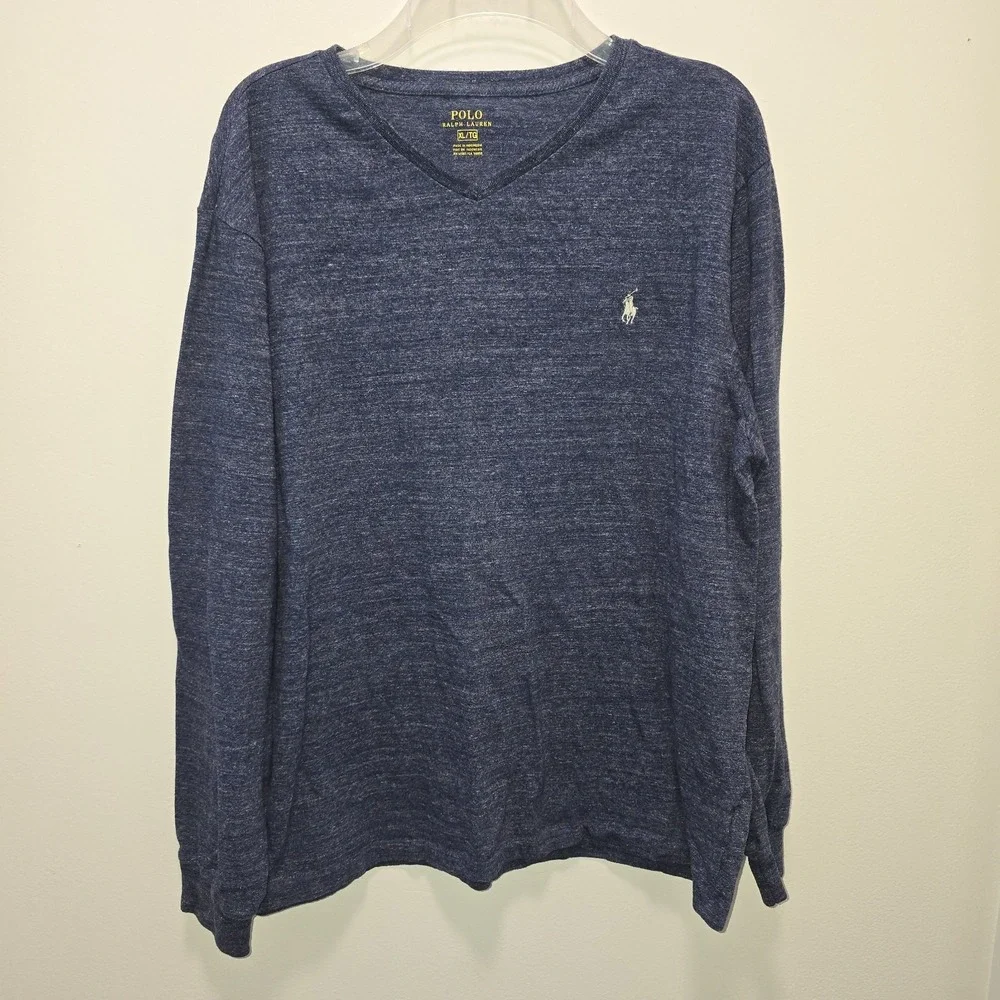 Polo Ralph‎ Lauren Men's V-Neck Long Sleeve Shirt Size XL Blue Heather Cotton